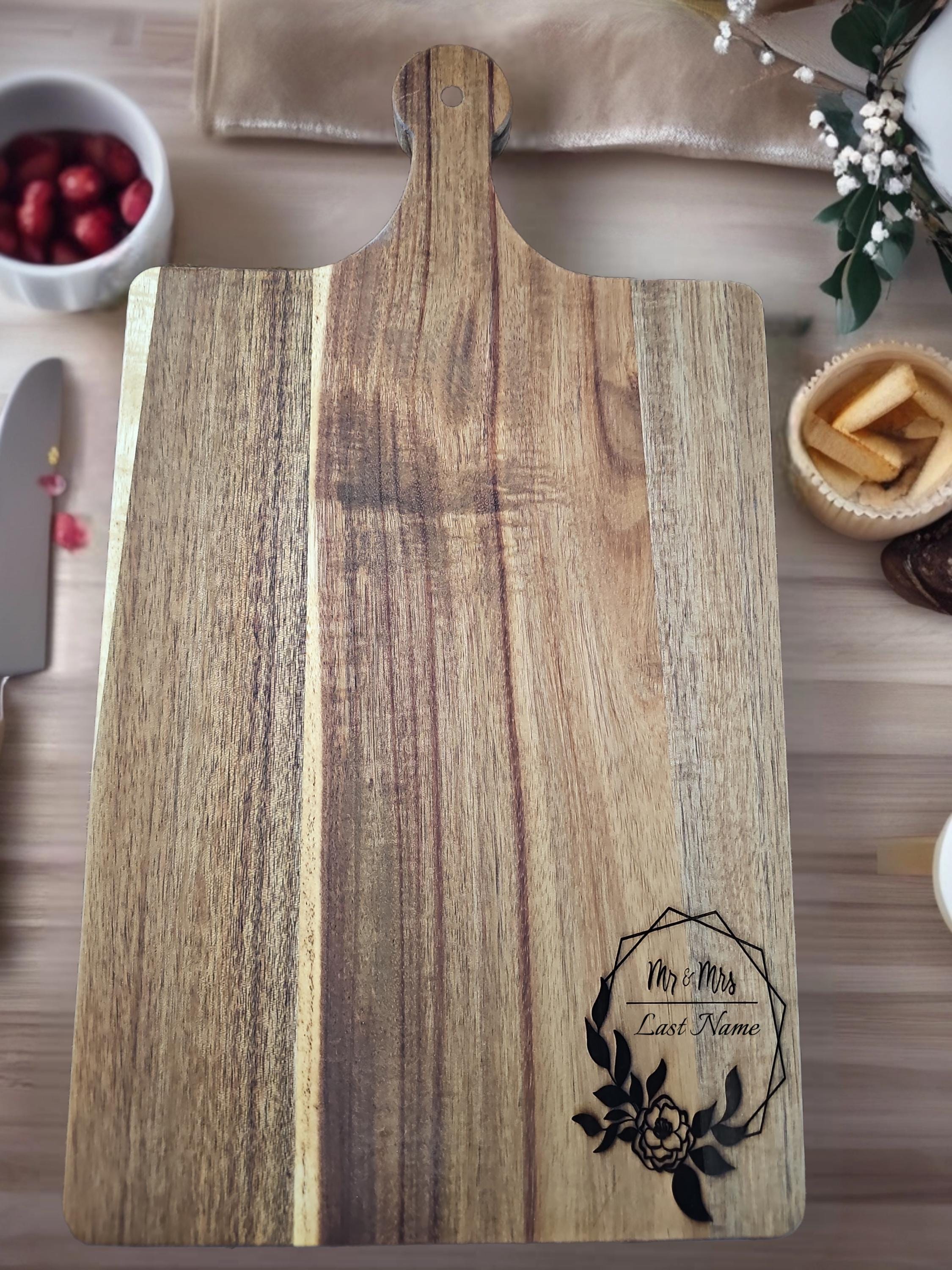 Personalized Mr. & Mrs. Cutting Board – Custom Wedding Gift, Anniversary Gift, Bridal Shower Present, Rustic Engraved Wood Board