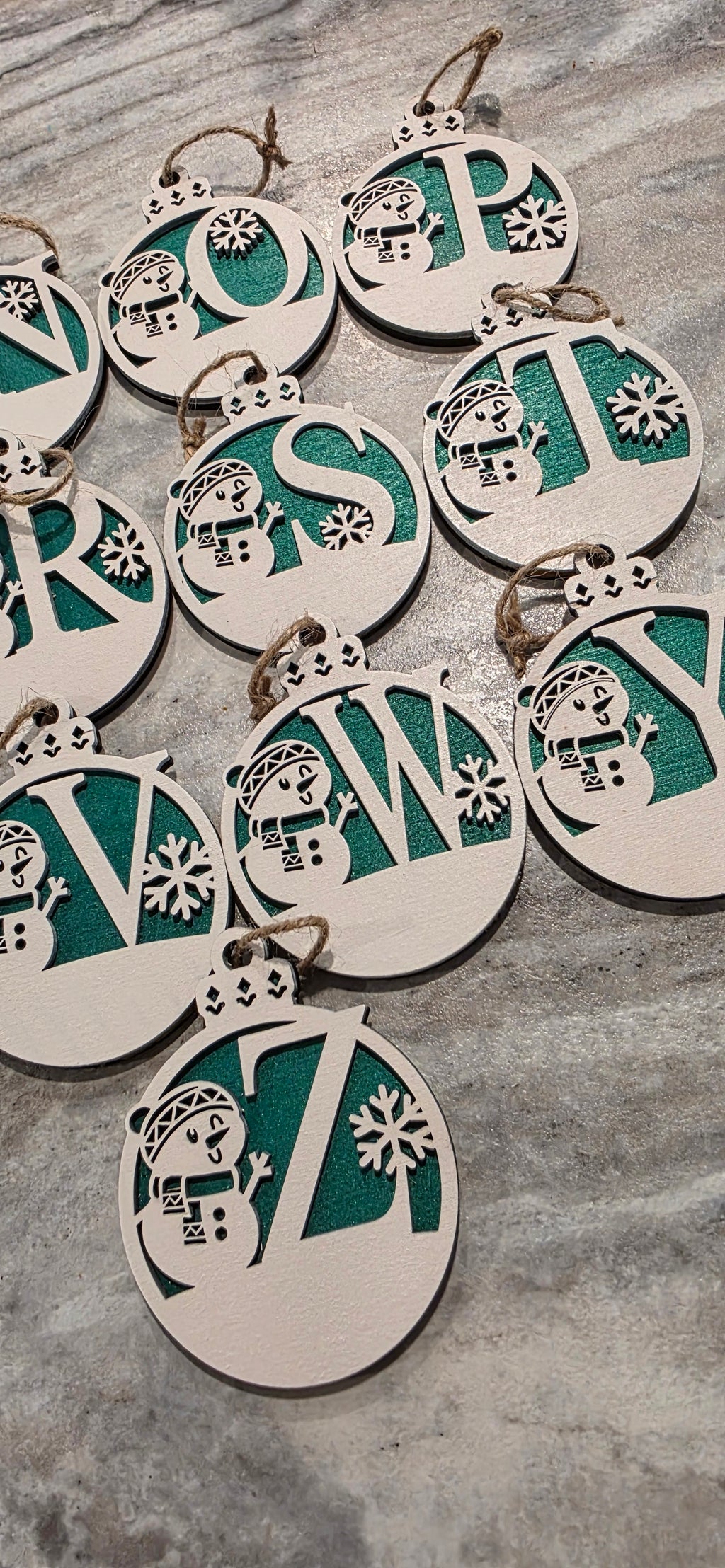 ⛄ Personalized Snowman Monogram Name Ornaments