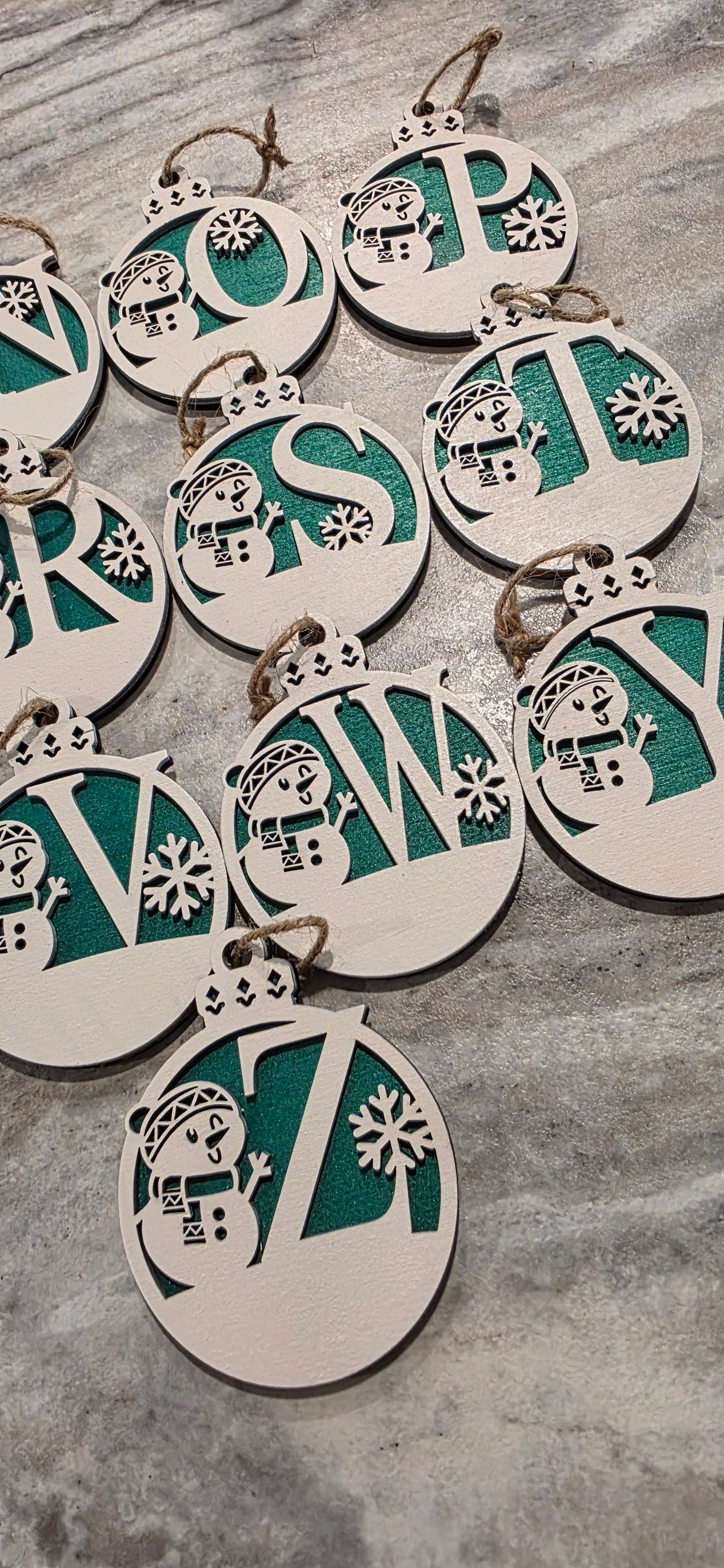 ⛄ Personalized Snowman Monogram Name Ornaments