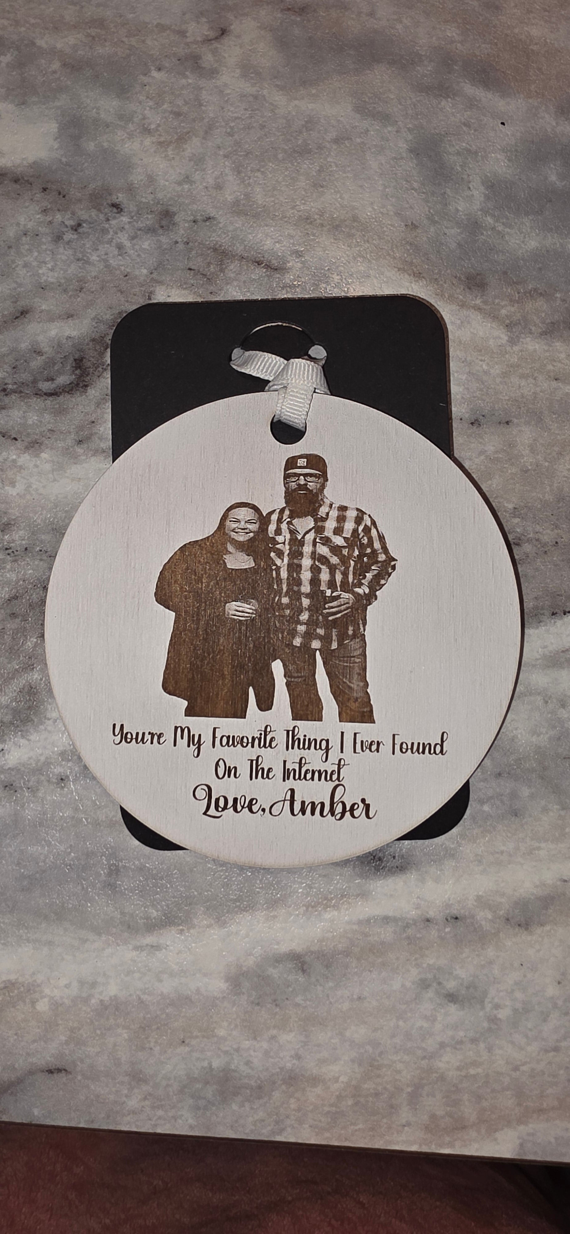 📸 Personalized Engraved Photo & Message Wooden Ornament ❤️