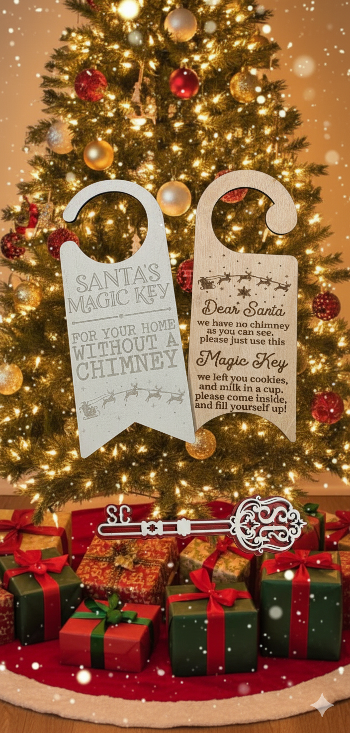 Santa Magic Key Door Hanger and Wooden Magic Santa Key