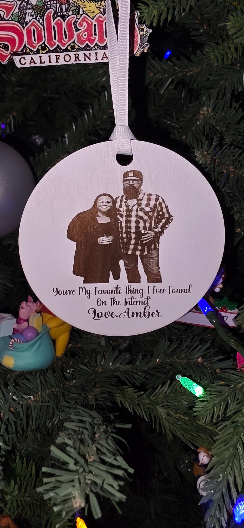 📸 Personalized Engraved Photo & Message Wooden Ornament ❤️