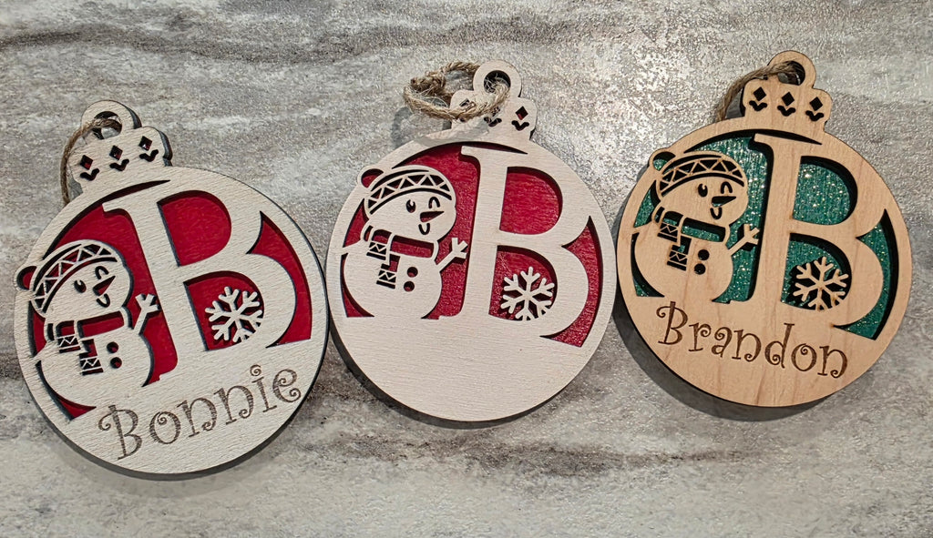 ⛄ Personalized Snowman Monogram Name Ornaments