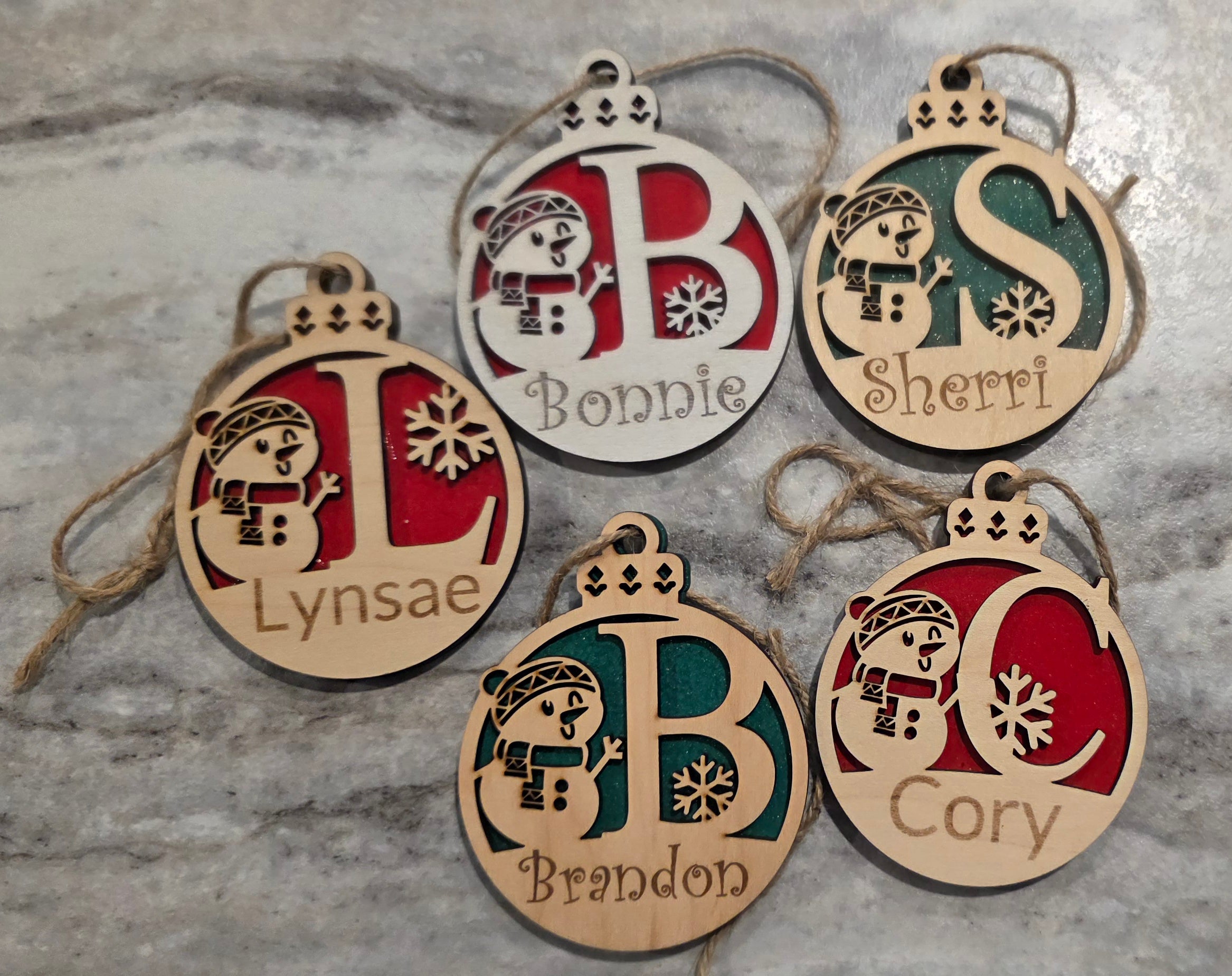 ⛄ Personalized Snowman Monogram Name Ornaments