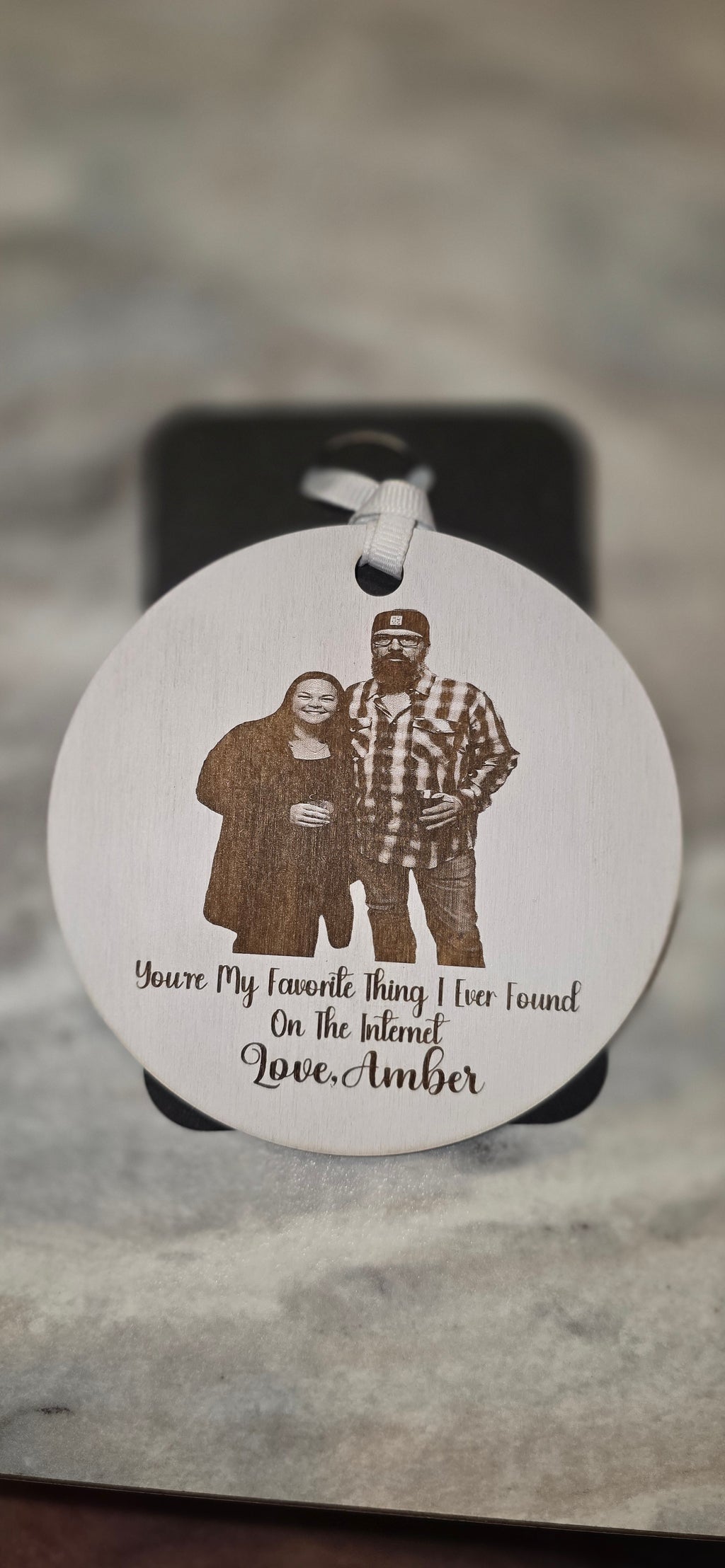 📸 Personalized Engraved Photo & Message Wooden Ornament ❤️