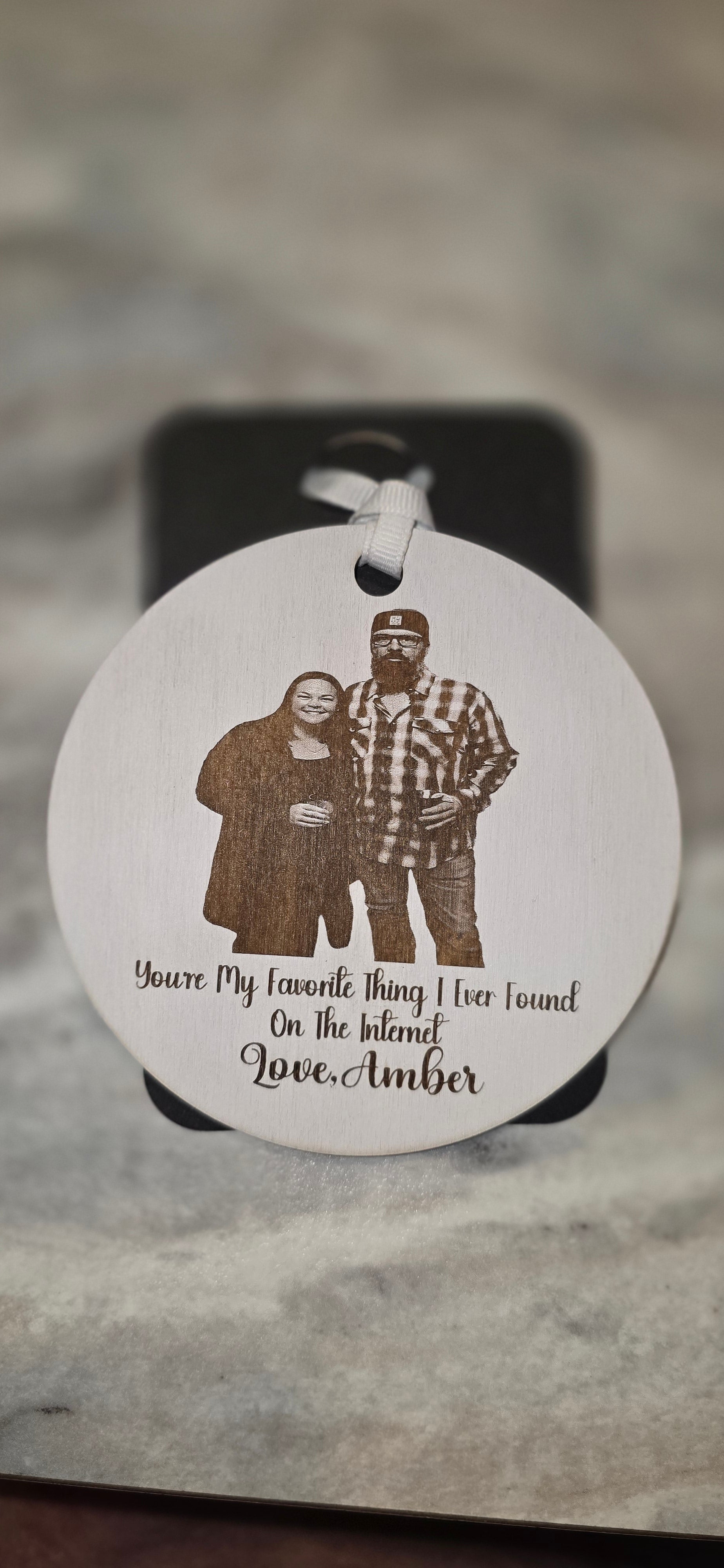 📸 Personalized Engraved Photo & Message Wooden Ornament ❤️