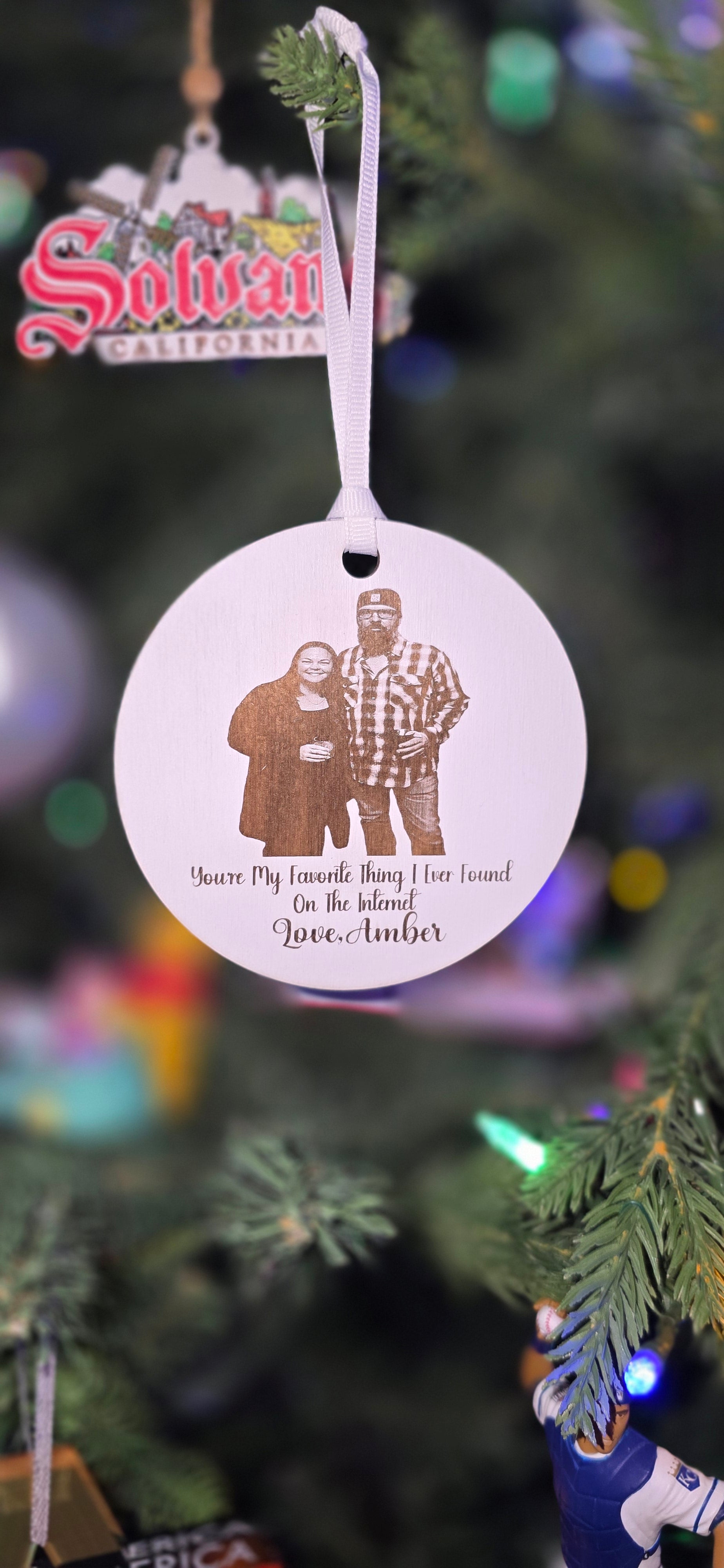📸 Personalized Engraved Photo & Message Wooden Ornament ❤️