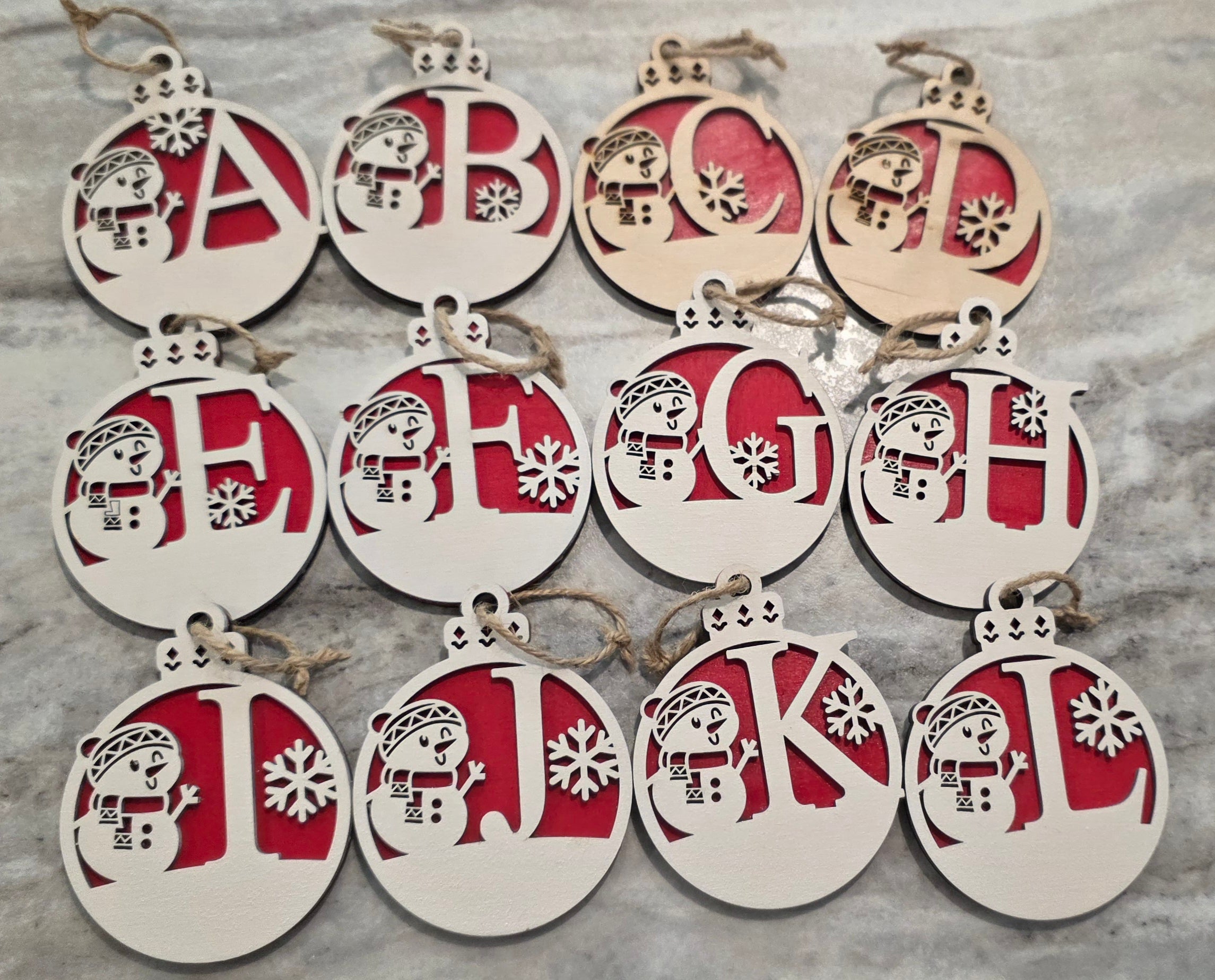 ⛄ Personalized Snowman Monogram Name Ornaments