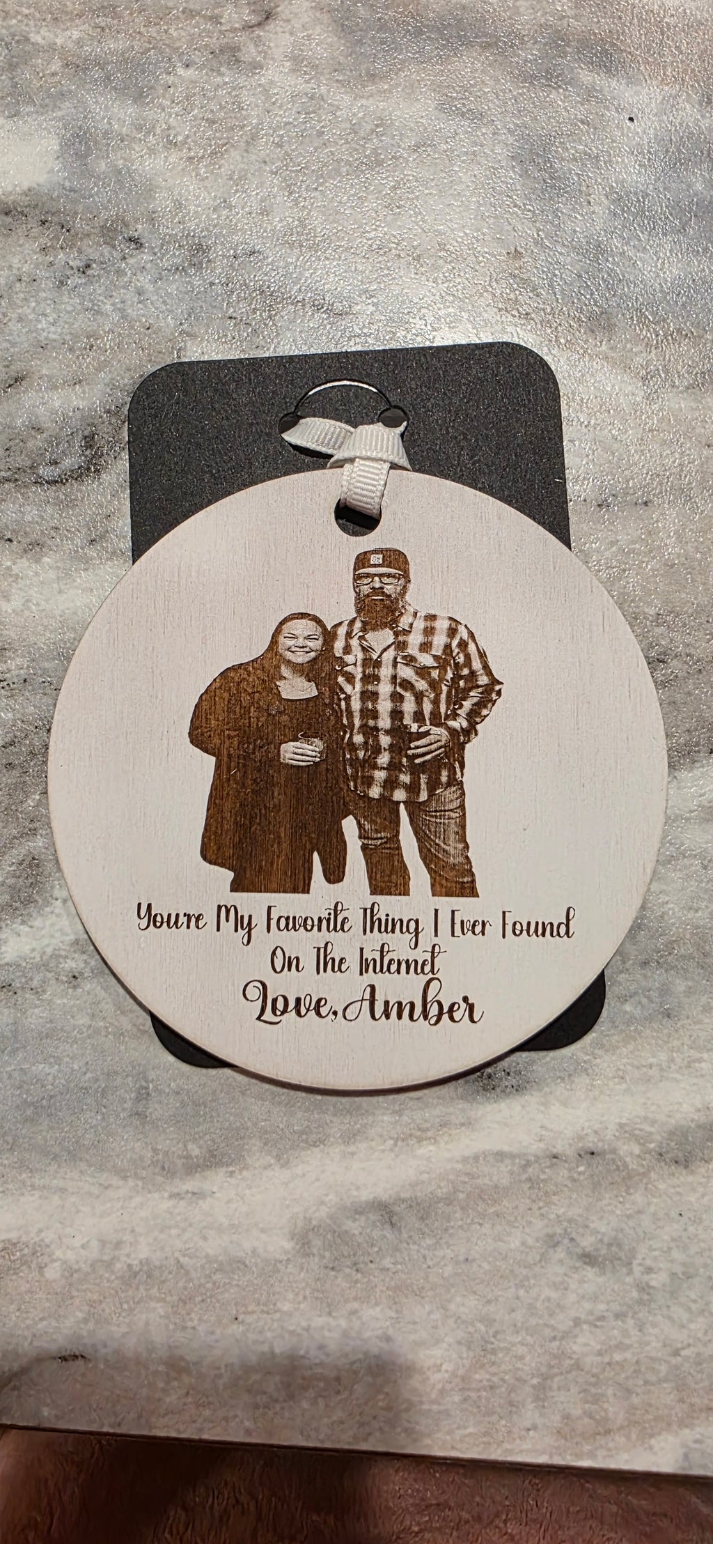 📸 Personalized Engraved Photo & Message Wooden Ornament ❤️