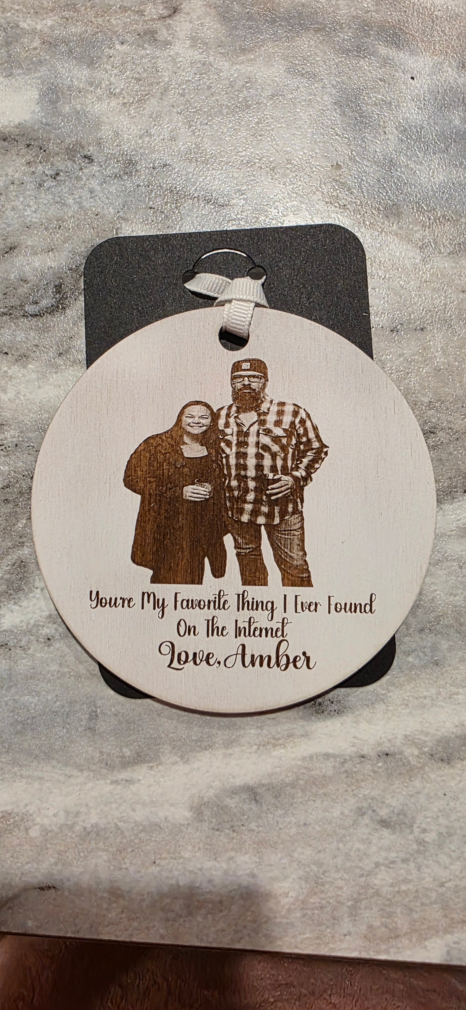 📸 Personalized Engraved Photo & Message Wooden Ornament ❤️